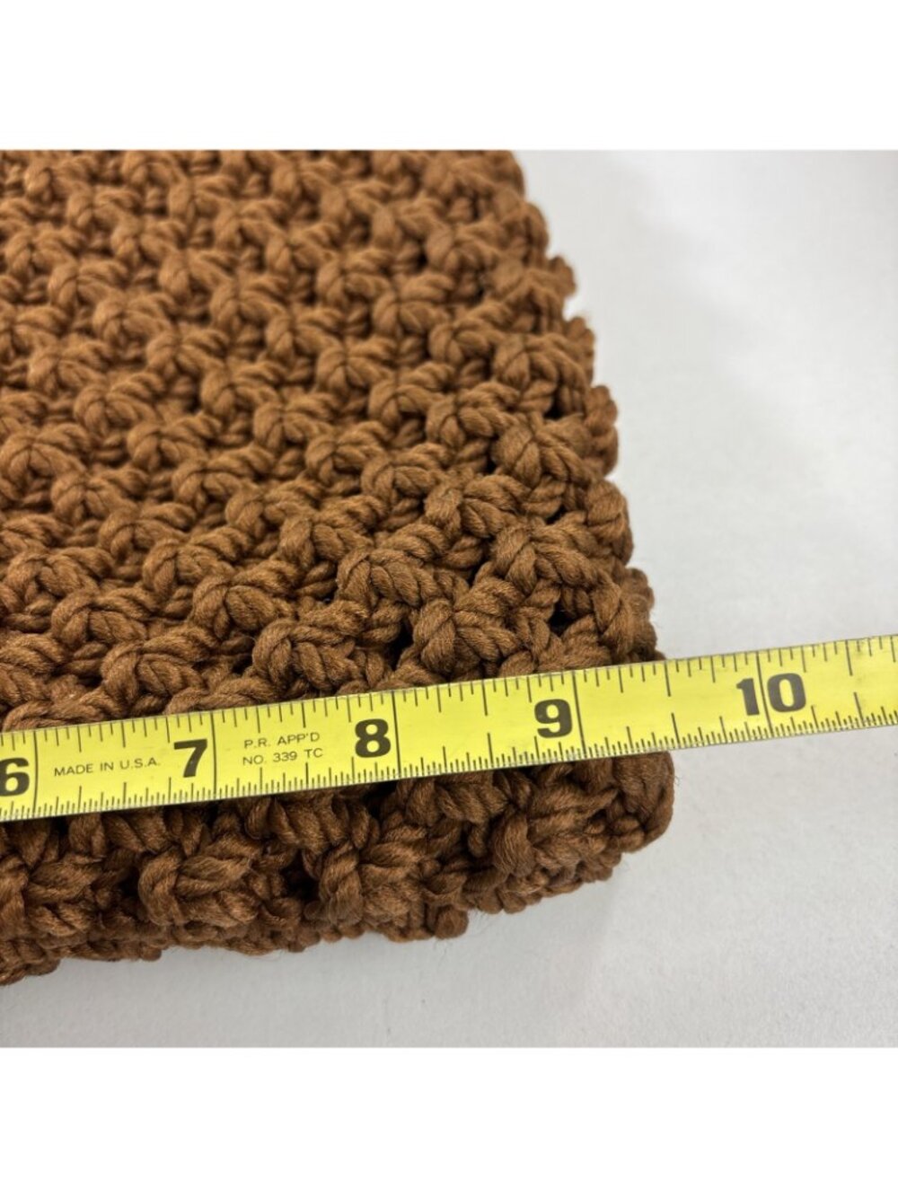 Vintage Crochet Handbag Brown Textured Purse Wooden Handles 9.5 X 14 Boho Retro - Picture 6 of 8